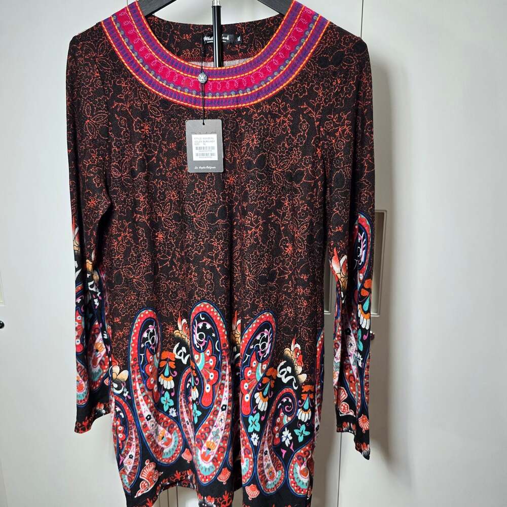 White Mark Women's Sandrine Embroidered Sweater Dress, Burgundy, XL